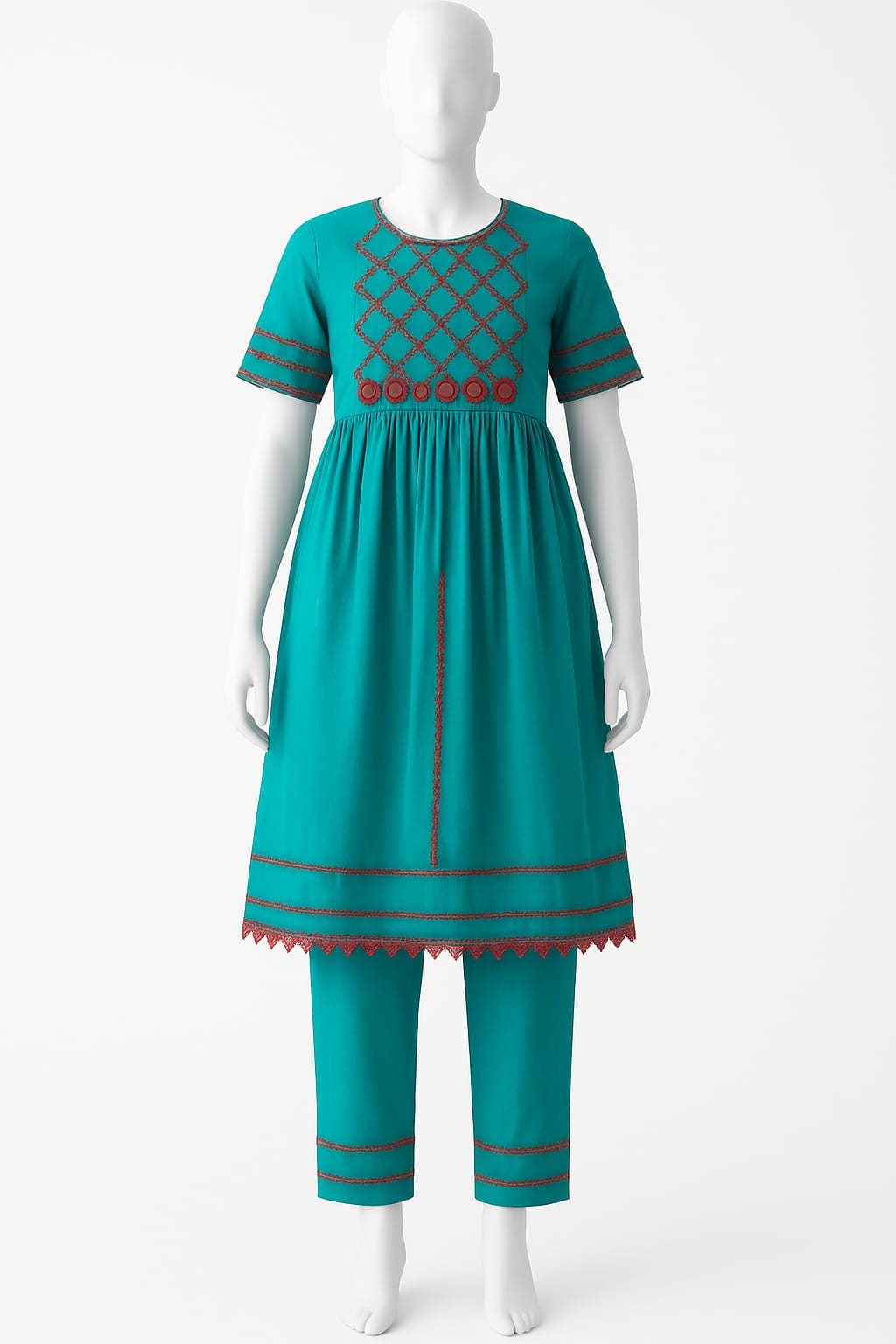 Teal Embroidered Cotton Kurta Set – Mehlish Fashion