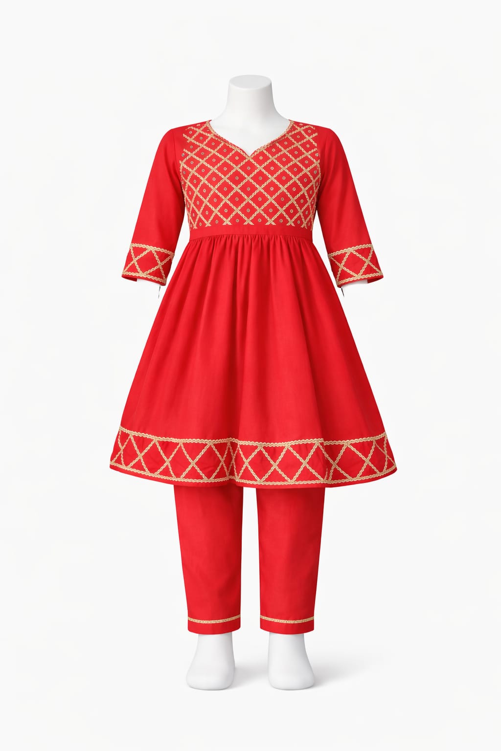 Red Embroidered Girls Party Dress with Trouser | Mehlish Fashion Brand