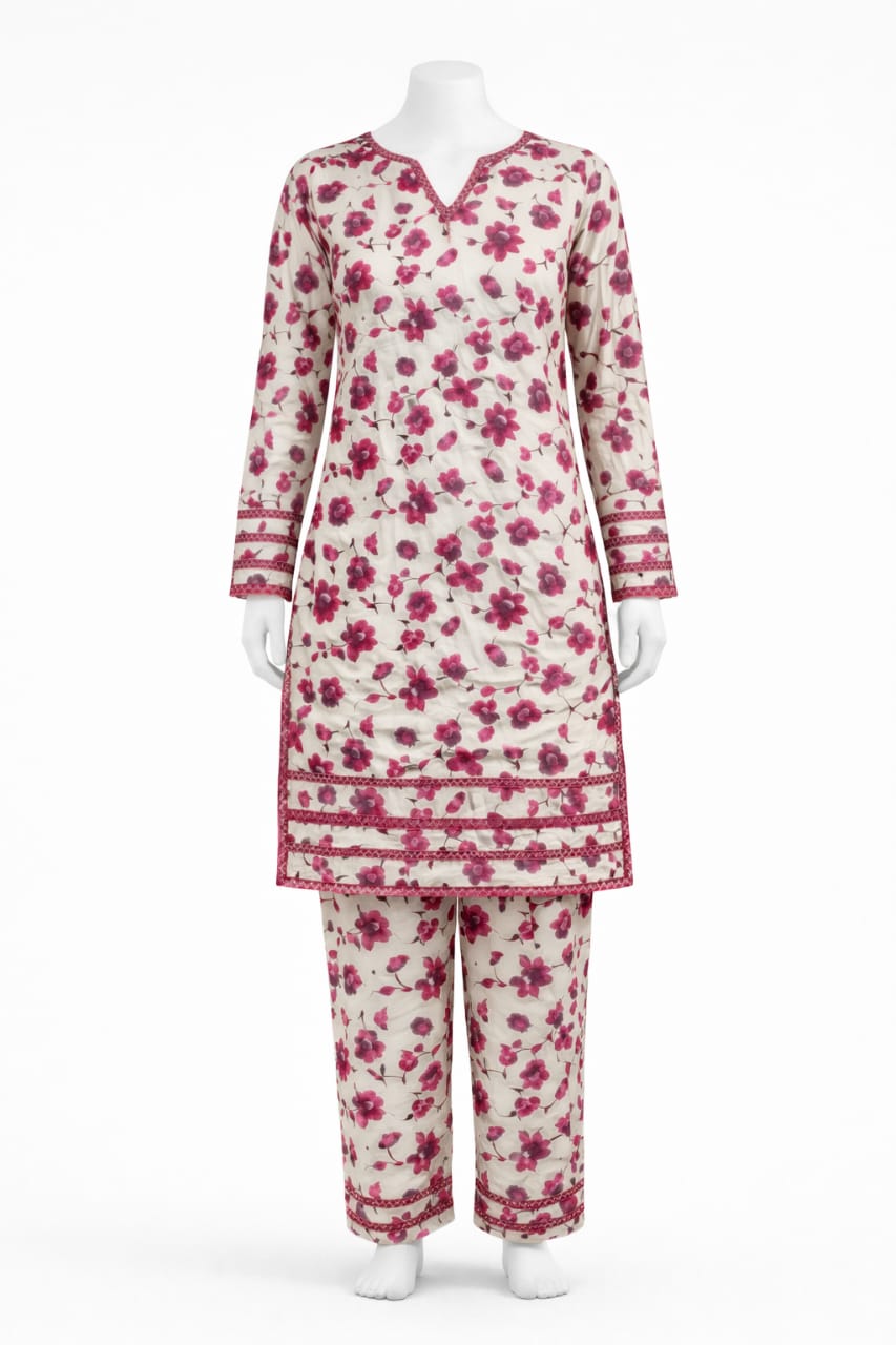 Elegant Floral Printed Two-Piece Dress with Designer Stitching | Mehlish Fashion Brand