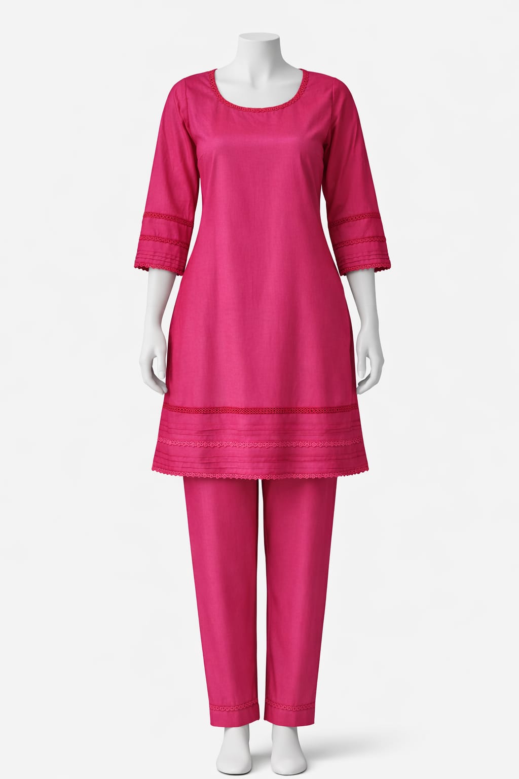 Elegant Pink Lace Stitch Kurti & Trouser Set – Stylish Casual Women Outfit | Mehlish Fashion Brand