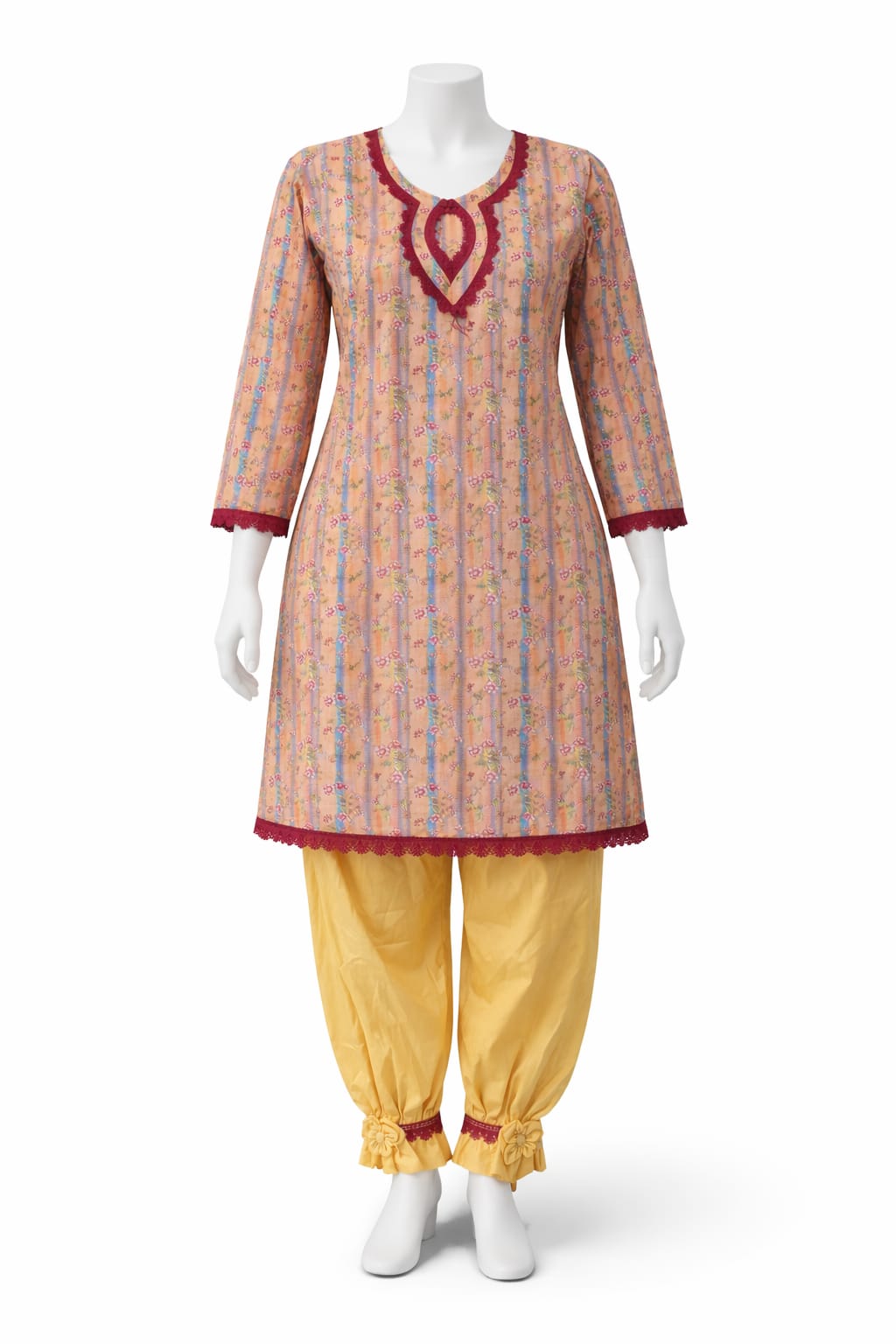 Peach Printed Kurti with Stylish Gathered Shalwar – Mehlish Fashion